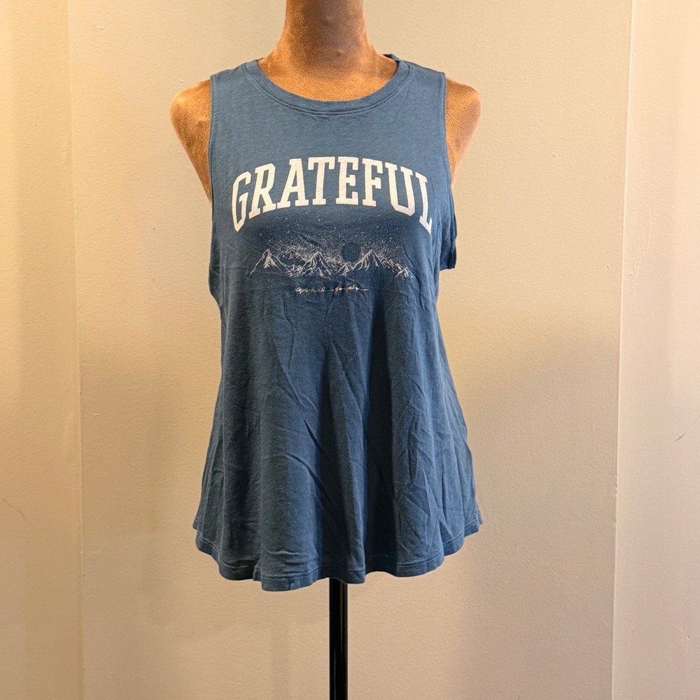Spiritual Gangster Tank Women XS Blue Grateful Mountain Graphic Muscle Tee Yoga